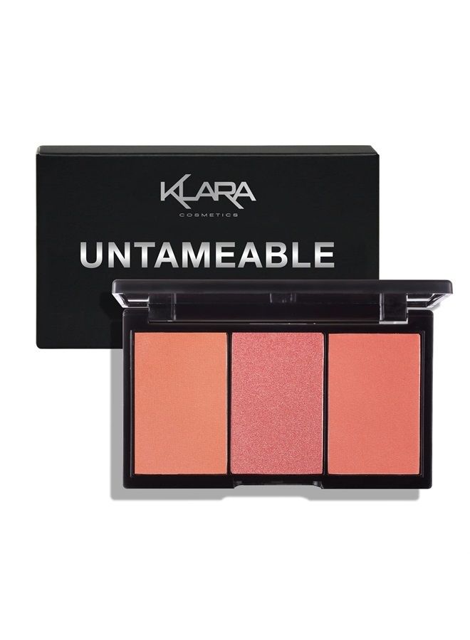 Klara Cosmetics لوحة 3 درجات بلاشر كونتور ظلال عيون هايلايتر كورال لامع مطفي تدوم طويلاً 100% صبغة لون - Image 1