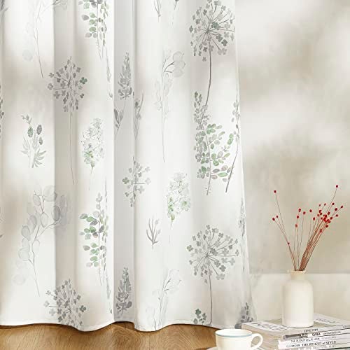 XTMYI Short Bathroom Curtains for Small Window,80% Blackout Watercolor Eucalyptus Wildflowers Boho Curtains for Kitchen Nursery,45 Inch Length,Sage Green and Grey - Image 2