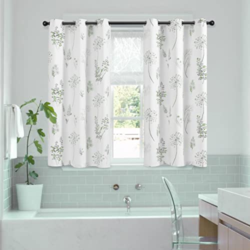 XTMYI Short Bathroom Curtains for Small Window,80% Blackout Watercolor Eucalyptus Wildflowers Boho Curtains for Kitchen Nursery,45 Inch Length,Sage Green and Grey - Image 5