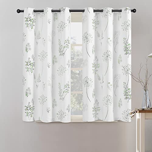 XTMYI Short Bathroom Curtains for Small Window,80% Blackout Watercolor Eucalyptus Wildflowers Boho Curtains for Kitchen Nursery,45 Inch Length,Sage Green and Grey - Image 1