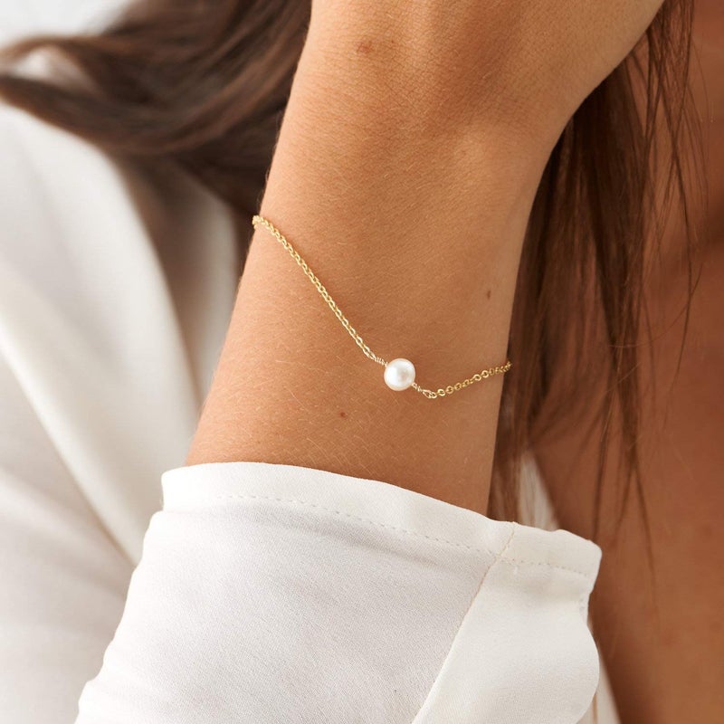 VACRONA Gold Tiny Beaded Bracelet 14K Gold Plated Chain Bracelets for Women Handmade Clip Link Trendy Tiny Pearl Bracelet Adjustable Chain Jewelry Gifts - Image 3