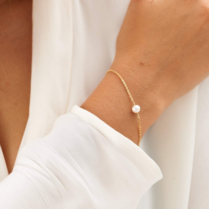 VACRONA Gold Tiny Beaded Bracelet 14K Gold Plated Chain Bracelets for Women Handmade Clip Link Trendy Tiny Pearl Bracelet Adjustable Chain Jewelry Gifts - Image 2