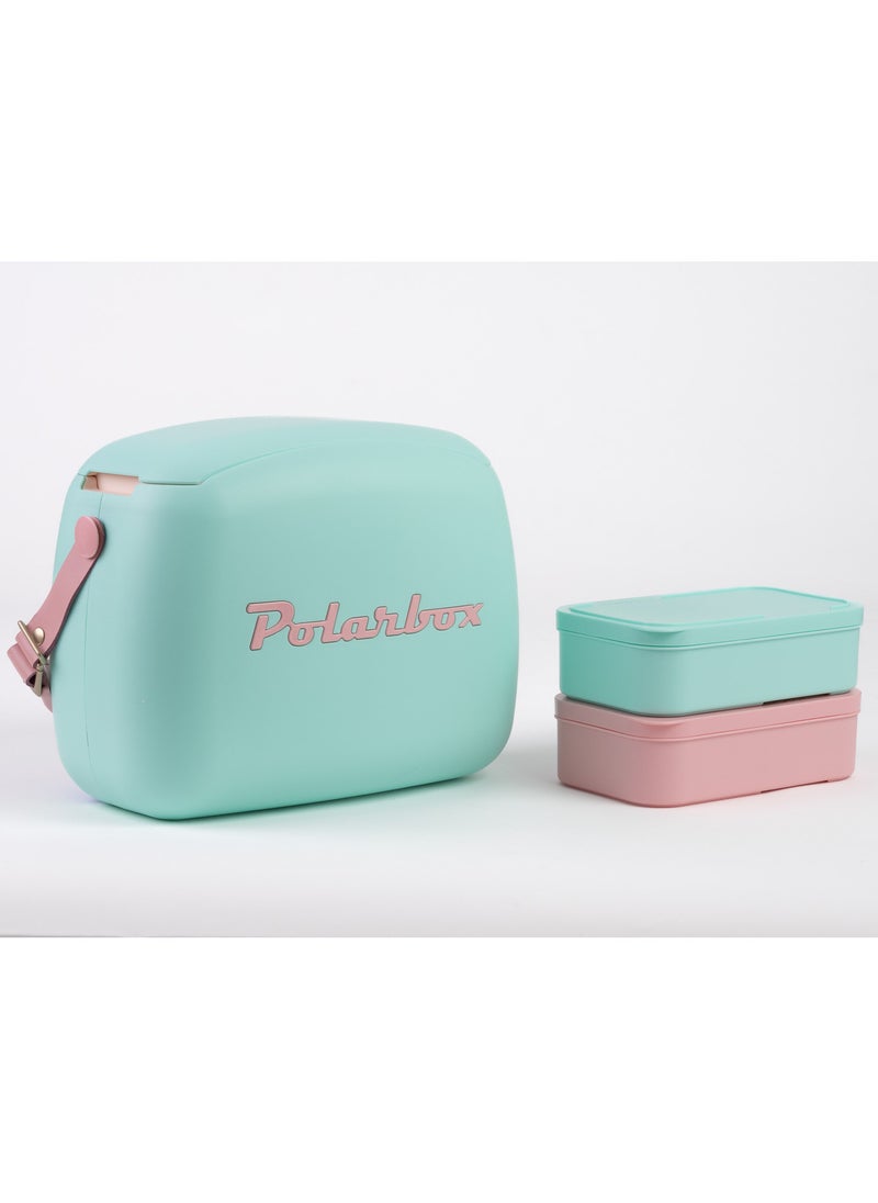 Polarbox - Polarbox® Retro Cooler Bag Verde/Agua Pop Summer 6L - Rigid Thermal Insulated Lunch Bag with 2 storage boxes - Outdoor Beach Picnic Travel Food School - Polypropylene Portable Storage Convertible Lid - Image 1