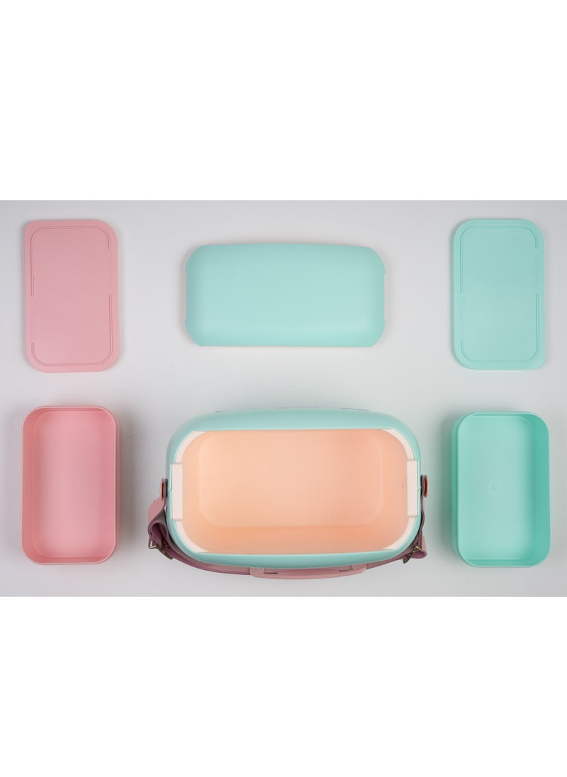 Polarbox - Polarbox® Retro Cooler Bag Verde/Agua Pop Summer 6L - Rigid Thermal Insulated Lunch Bag with 2 storage boxes - Outdoor Beach Picnic Travel Food School - Polypropylene Portable Storage Convertible Lid - Image 1