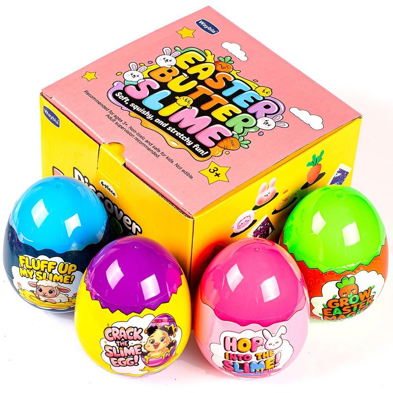 Waybla Easter Basket Stuffers for Kids â€“ 4-Pack Butter Slime Eggs with Colorful Slimes, Glitter, and Figurines â€“ Fun Sensory Toy, Party Favors, Basket Fillers - Image 2