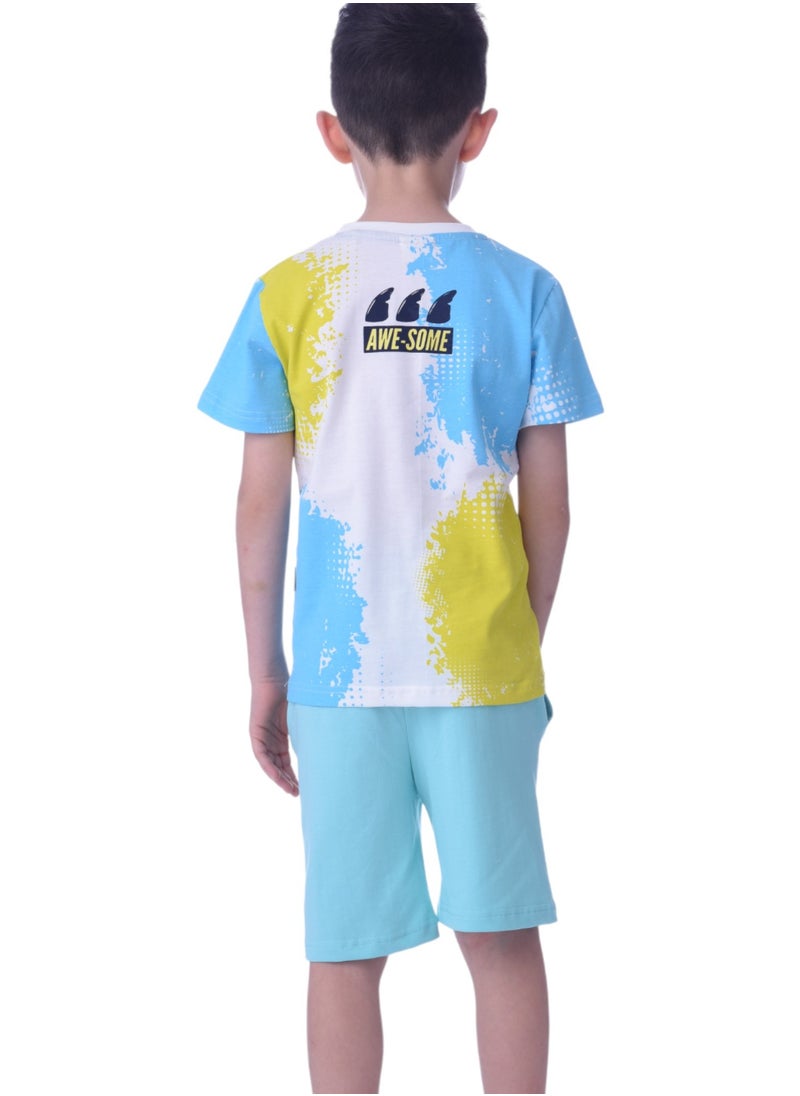 victor and jane Kids Boys 2 piece Set - T-Shirts & Shorts -Light Blue (100% Cotton)  - Image 4