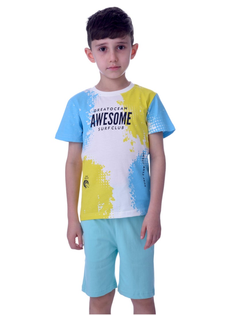 victor and jane Kids Boys 2 piece Set - T-Shirts & Shorts -Light Blue (100% Cotton)  - Image 1