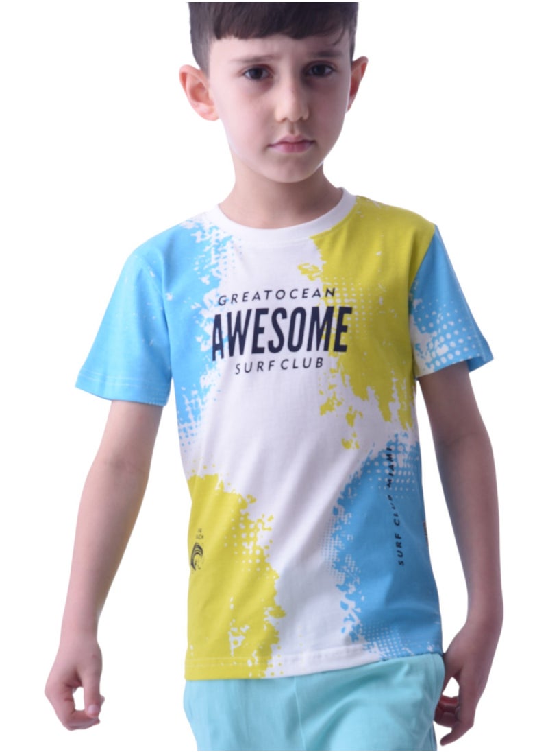 victor and jane Kids Boys 2 piece Set - T-Shirts & Shorts -Light Blue (100% Cotton)  - Image 2