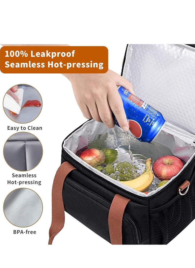 Yoawllty - Insulated Lunch Bag, Reusable Waterproof Ice Refrigerated Large Capacity Oxford Cloth Lightweight Fresh-keeping Bag for Work or School Picnic(Black) - Image 1