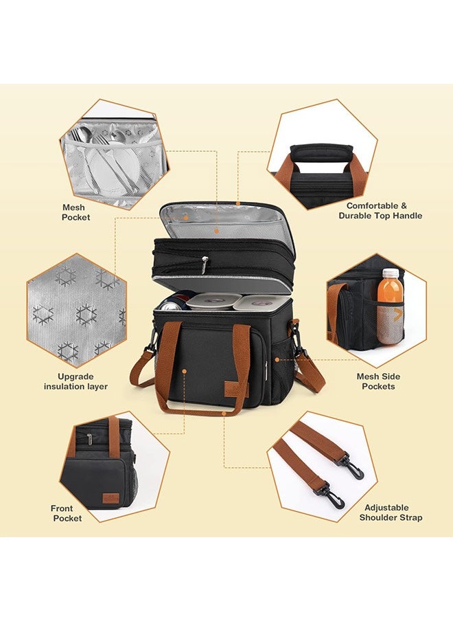 Yoawllty - Insulated Lunch Bag, Reusable Waterproof Ice Refrigerated Large Capacity Oxford Cloth Lightweight Fresh-keeping Bag for Work or School Picnic(Black) - Image 1