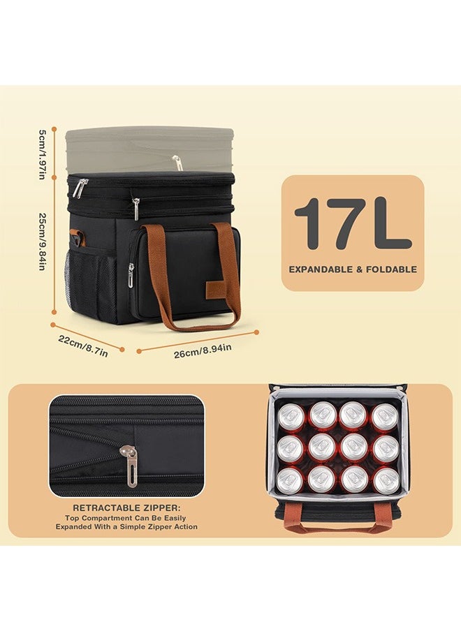 Yoawllty - Insulated Lunch Bag, Reusable Waterproof Ice Refrigerated Large Capacity Oxford Cloth Lightweight Fresh-keeping Bag for Work or School Picnic(Black) - Image 1