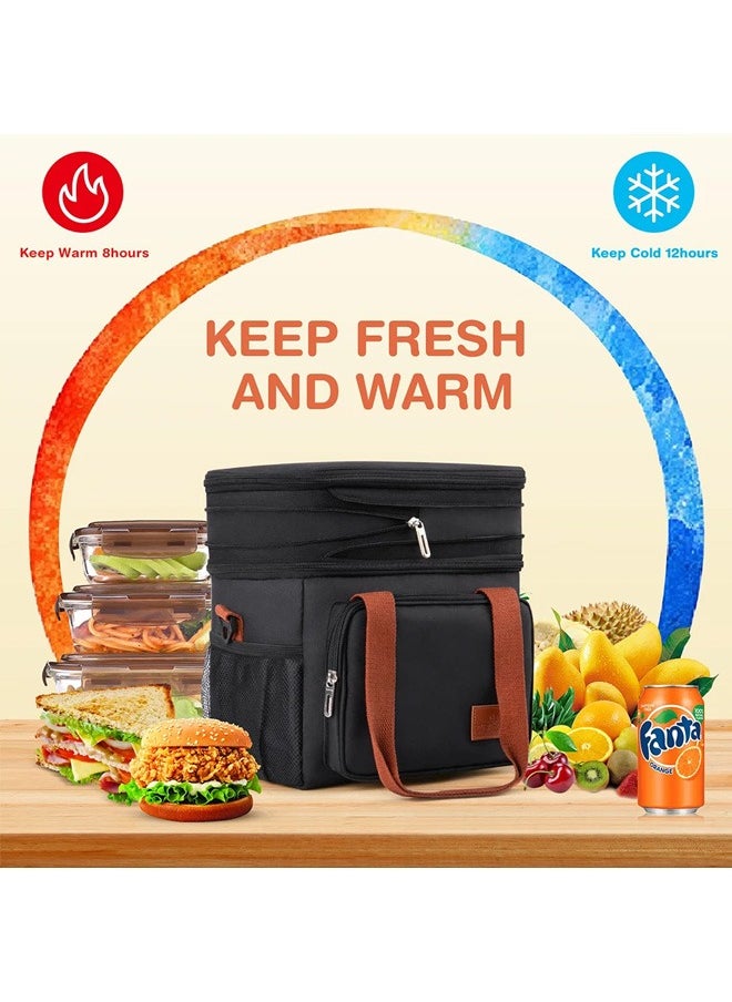 Yoawllty - Insulated Lunch Bag, Reusable Waterproof Ice Refrigerated Large Capacity Oxford Cloth Lightweight Fresh-keeping Bag for Work or School Picnic(Black) - Image 1