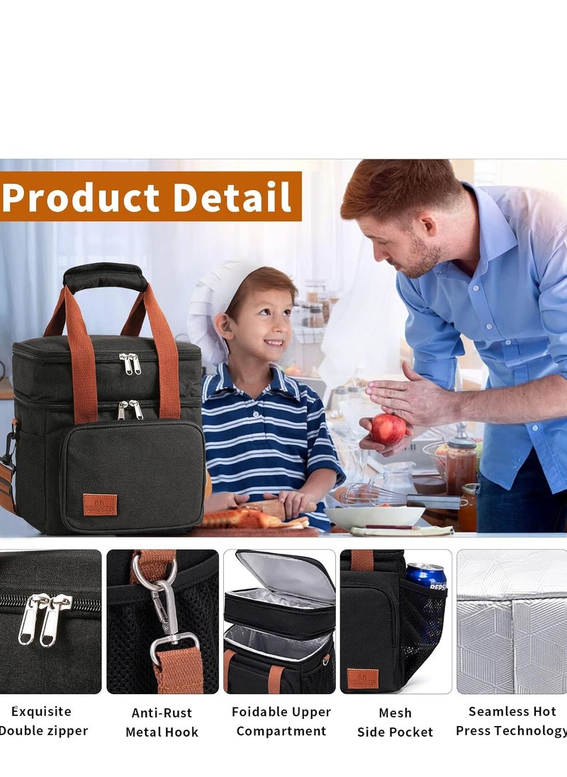 Yoawllty - Insulated Lunch Bag, Reusable Waterproof Ice Refrigerated Large Capacity Oxford Cloth Lightweight Fresh-keeping Bag for Work or School Picnic(Black) - Image 1