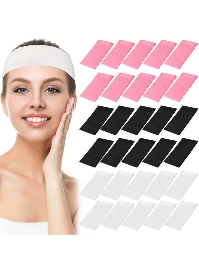 Hanaive 120 Pieces Disposable Headbands For Facials Spa Headbands With Convenient Closure Stretch Non Woven Skin Care Hair Band Soft For Women Girls Salons Face Washing Shower Pink Black White - Image 2
