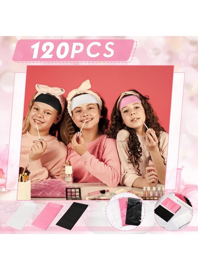 Hanaive 120 Pieces Disposable Headbands For Facials Spa Headbands With Convenient Closure Stretch Non Woven Skin Care Hair Band Soft For Women Girls Salons Face Washing Shower Pink Black White - Image 5