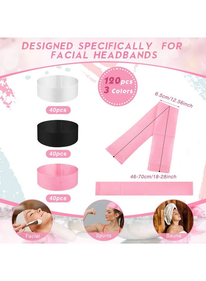 Hanaive 120 Pieces Disposable Headbands For Facials Spa Headbands With Convenient Closure Stretch Non Woven Skin Care Hair Band Soft For Women Girls Salons Face Washing Shower Pink Black White - Image 3