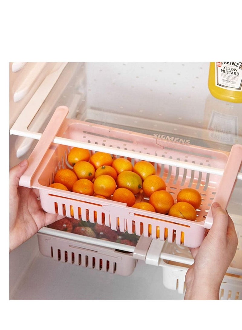 Plastic Kitchen Refrigerator Fridge Storage Rack Freezer Shelf Holder Kitchen Space Saver Organization Pink - Image 5