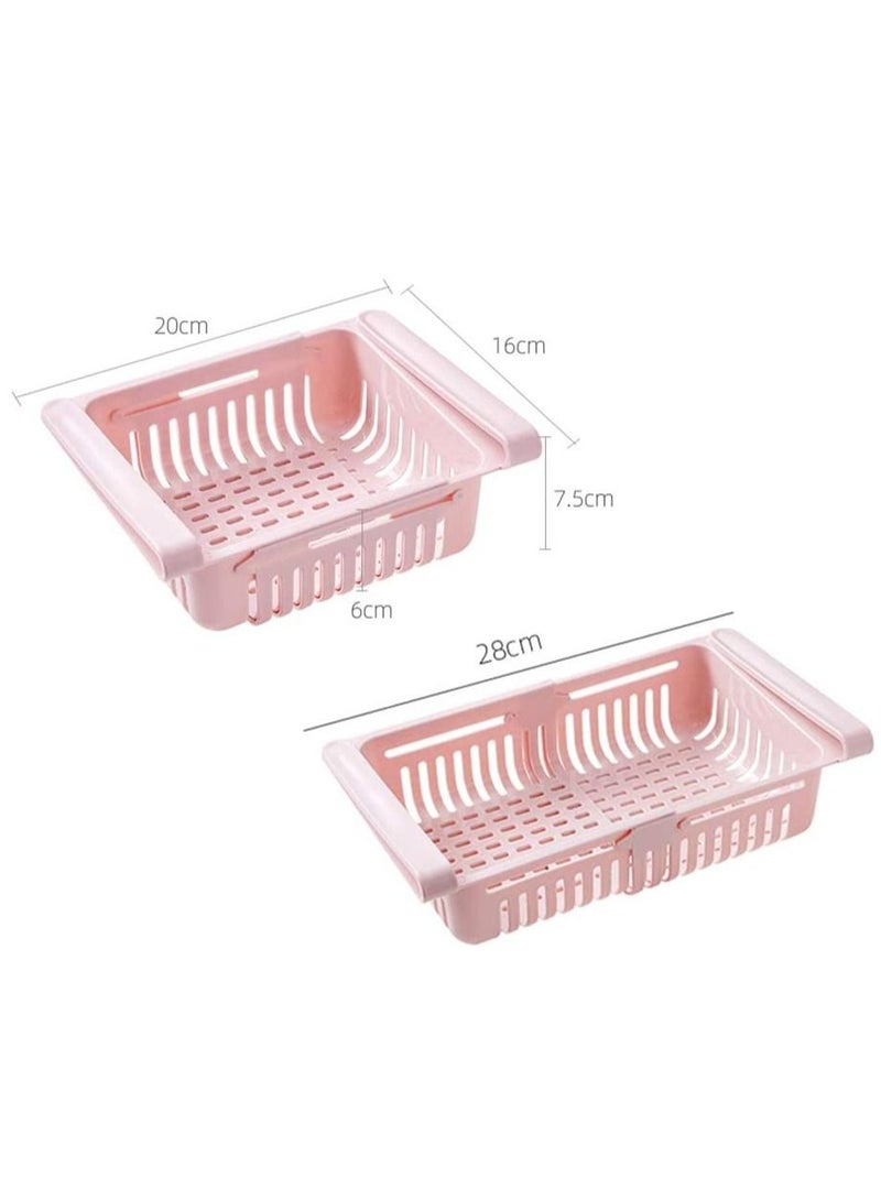 Plastic Kitchen Refrigerator Fridge Storage Rack Freezer Shelf Holder Kitchen Space Saver Organization Pink - Image 3