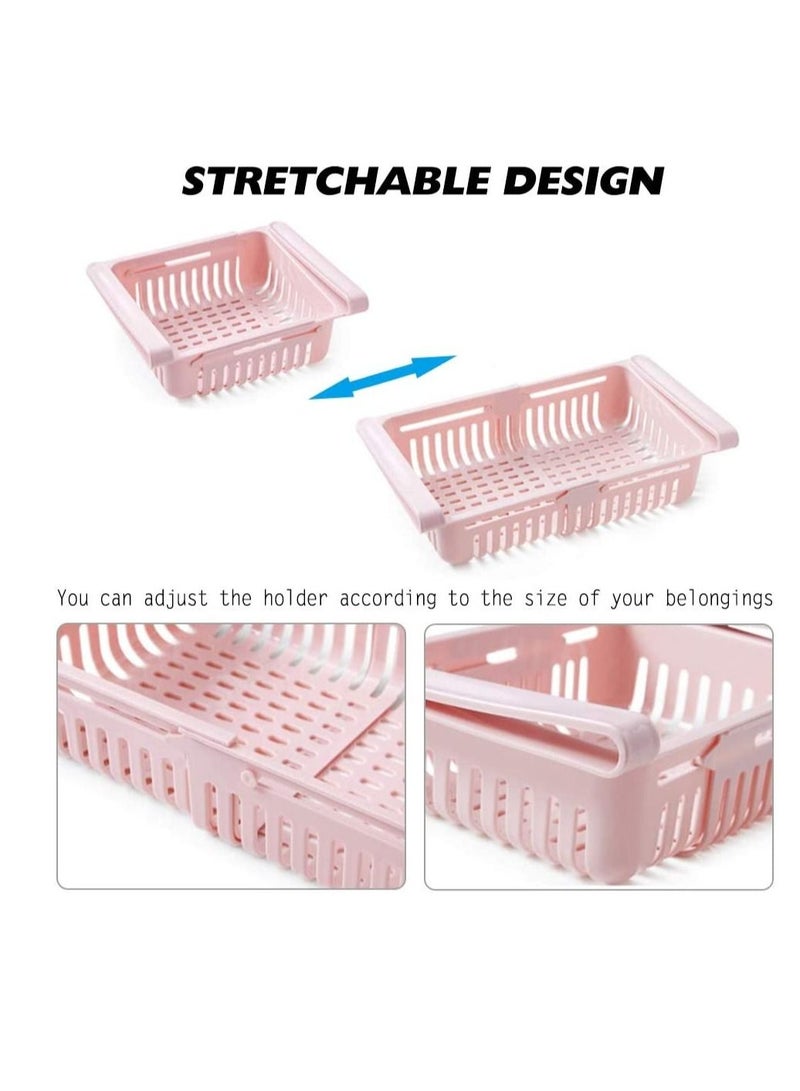 Plastic Kitchen Refrigerator Fridge Storage Rack Freezer Shelf Holder Kitchen Space Saver Organization Pink - Image 1