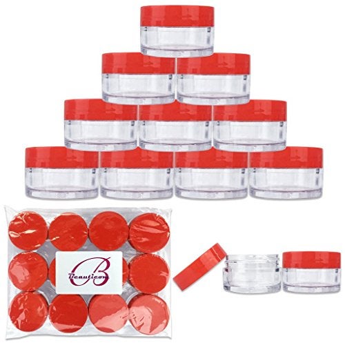 Pana Beauticom 20 gram/20ml Empty Clear Small Round Travel Container Jar Pots with Lids for Make Up Powder, Eyeshadow Pigments, Lotion, Creams, Lip Balm, Lip Gloss, Samples (12 Pieces, Red) - Image 1