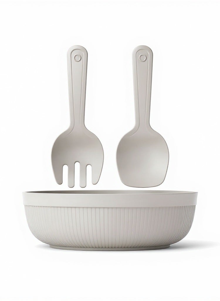 وعاء سلطة مع ملاعق تقديم طقم سلطة كبير بخط شيف مع وعاء خلط وأدوات للمطبخ وغرفة الطعام سعة 4000 مل (بيج) - Image 1