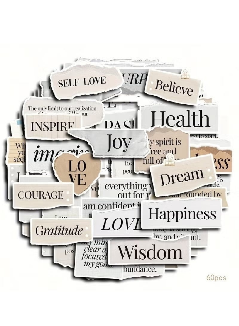 60-Pack Inspirational Quotes Stickers Set, Vintage European Cartoon Themed Peel-Off Label Decals, Ideal for Scrapbooking, Journals, DIY Crafts, Gifts, Party Supplies, Office and School Essentials - Image 1