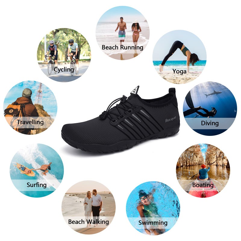 Racqua Pool Shoes Quick Dry Barefoot Water Aqua Sport Beach Swim Surf Diving for Men Women Black 10 Women/9 Men - Image 2