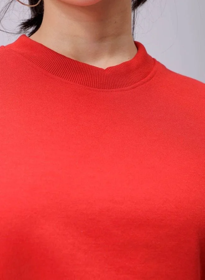 Freehand  Women Relaxed Fit Solid Crew Neck Long Sleeve Cropped Sweatshirt for Women | Best Price UAE