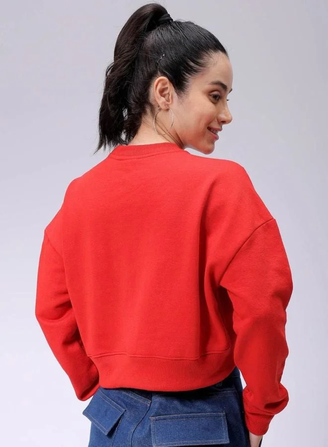 Freehand  Women Relaxed Fit Solid Crew Neck Long Sleeve Cropped Sweatshirt for Women | Best Price UAE