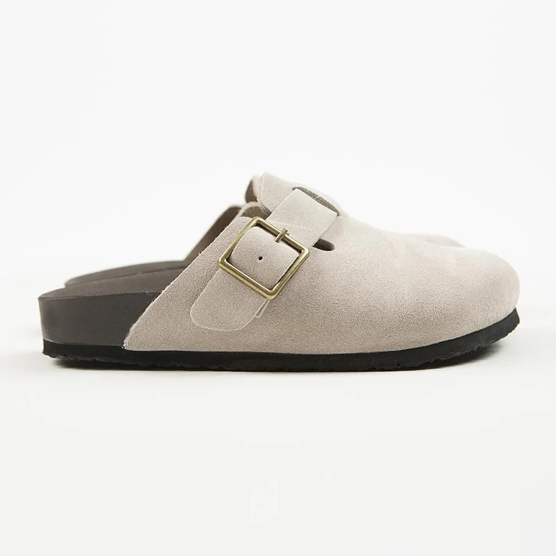 مانجيرو قباقيب مانيجيرو زيتا 2 النسائية المصنوعة من الجلد الطبيعي مع إبزيم وحزام، بيج