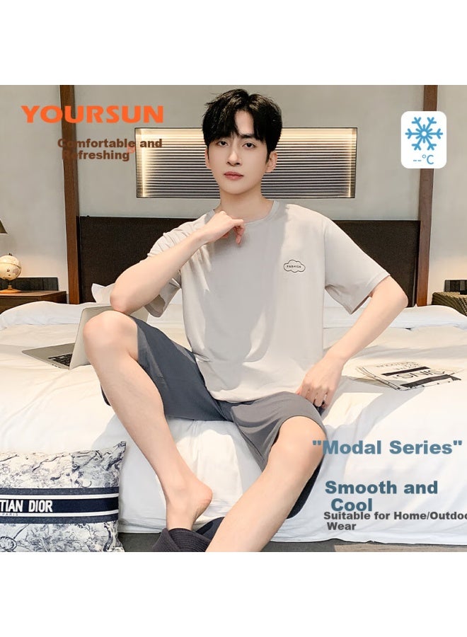 Your Sun Cool And Comfortable Modal Men's Pajamas Set For Summer With Short Sleeve Top And Shorts Loose Home Wear Suit - Image 1