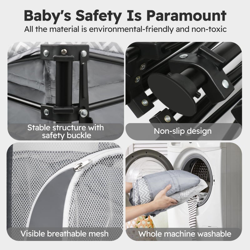 Bear Baby Playpen Foldable Play Yard Playyard with Canopy Mat for Toddlers, Portable Indoor Activity Fence Pack and Play Pet Dog Playpen Collapsible - Image 4