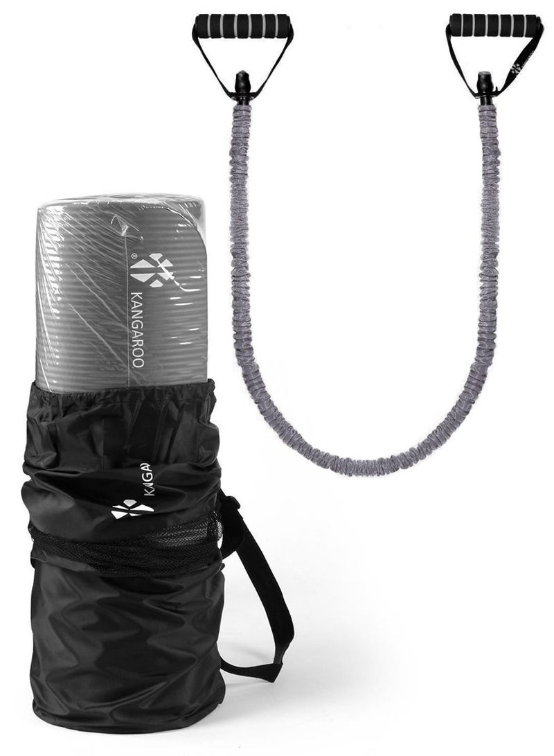 KANGAROO exercise mat 15 mm and resistance rope singl Grey - Image 1