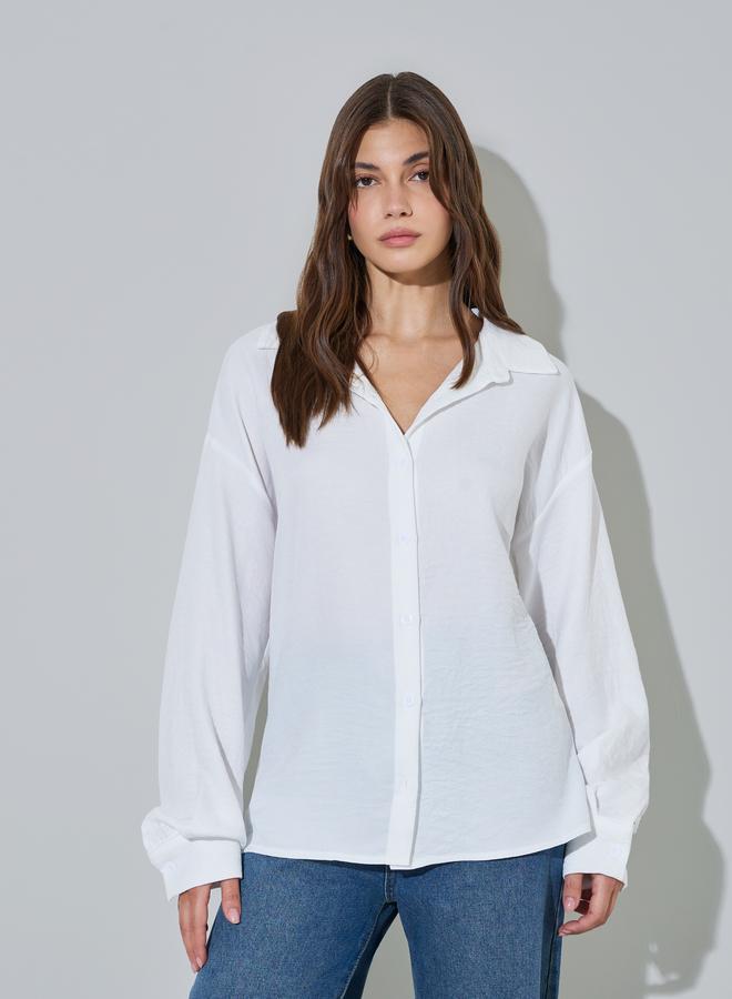 Styli White Lace Trim Oversized Casual Shirt - Image 1