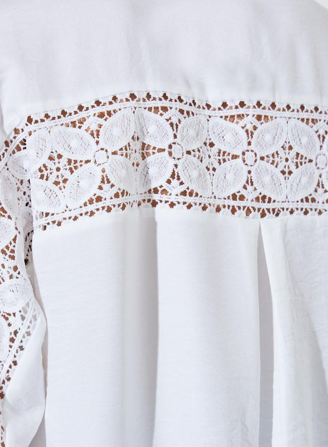 Styli White Lace Trim Oversized Casual Shirt - Image 3