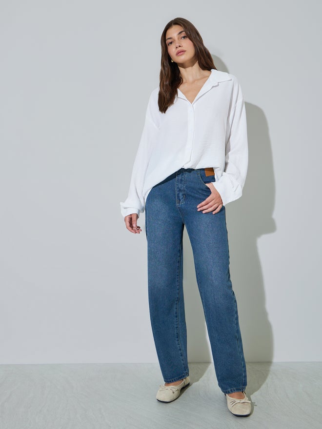 Styli White Lace Trim Oversized Casual Shirt - Image 2