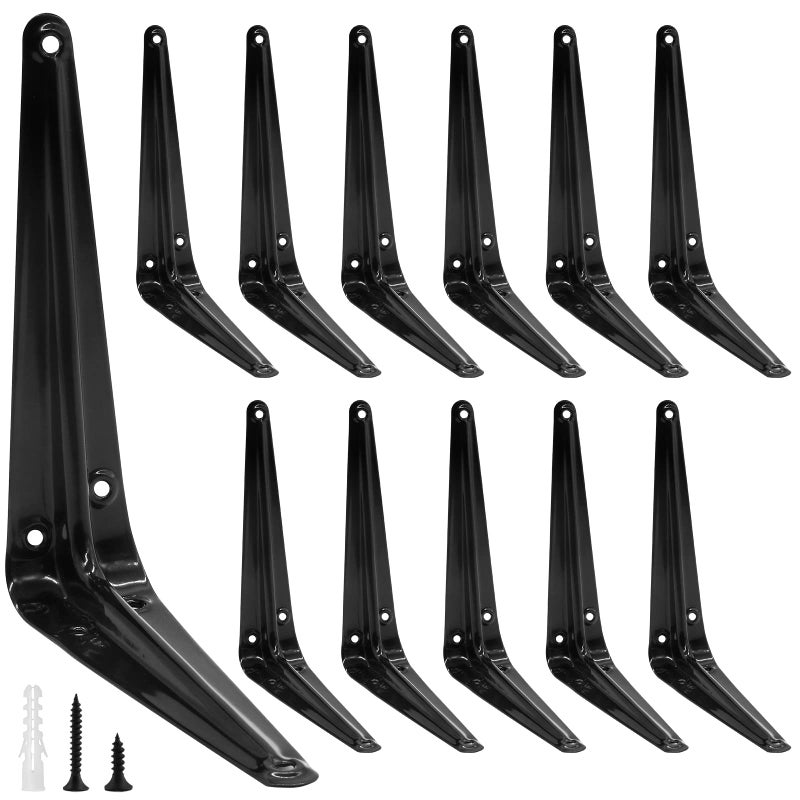 Suiwotin 12pcs 6 Inch Shelf Brackets Heavy Duty L Bracket Shelf Corner Brace Right Angle Bracket 5x6 Inch Floating Shelf Wall Mount Bracket Black - Image 2