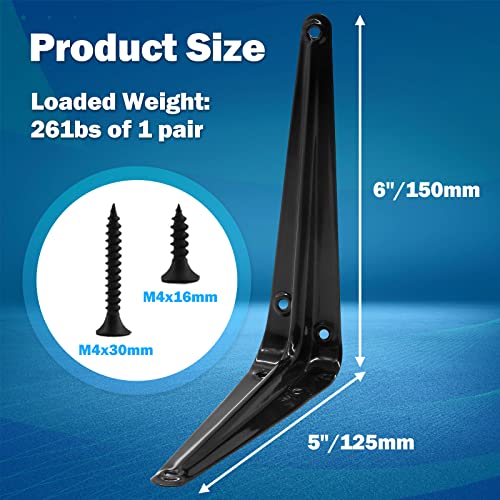 Suiwotin 12pcs 6 Inch Shelf Brackets Heavy Duty L Bracket Shelf Corner Brace Right Angle Bracket 5x6 Inch Floating Shelf Wall Mount Bracket Black - Image 3