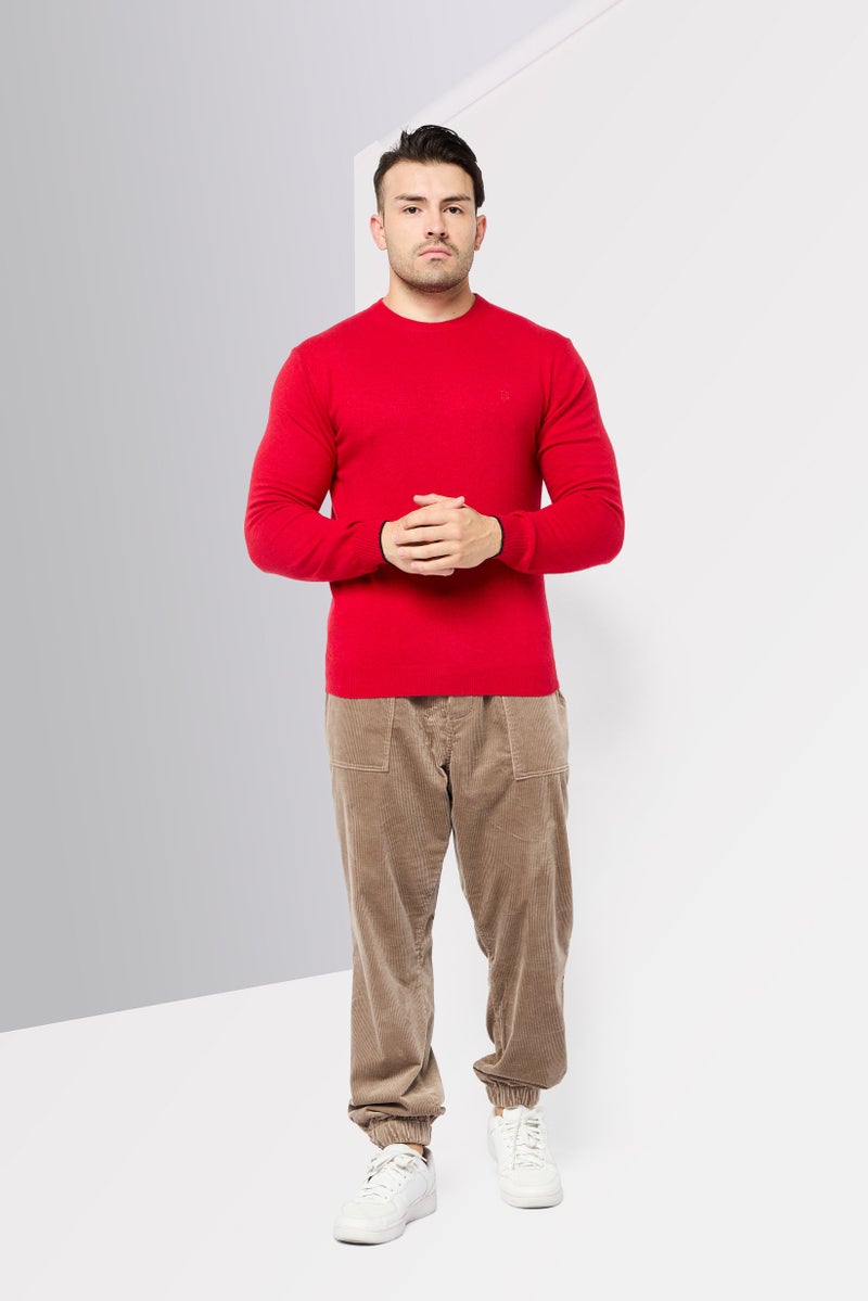 Harmont & Blaine Men Crew Neck Long Sleeve Knit Sweater, Red - Image 3