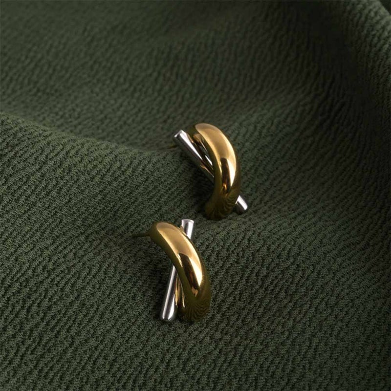 PALMONAS Bi-metal Fusion Stud Earrings for Women | 18K Gold Plated, Waterproof & Anti-Tarnish - Image 2