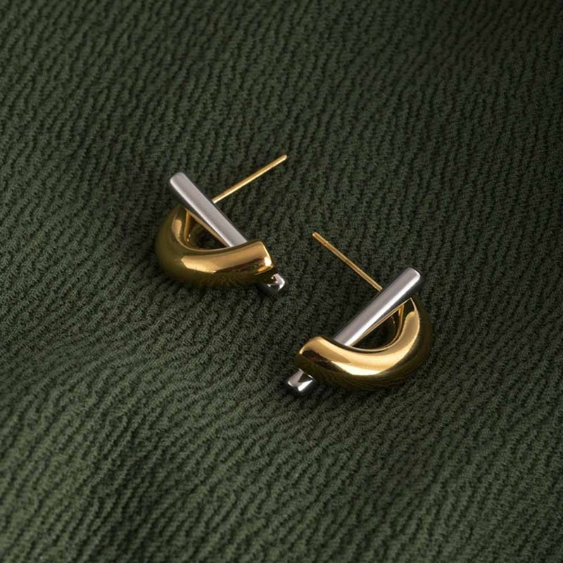 PALMONAS Bi-metal Fusion Stud Earrings for Women | 18K Gold Plated, Waterproof & Anti-Tarnish - Image 3