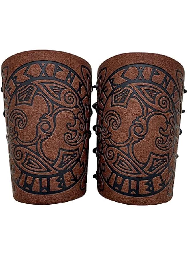 Generic Viking Arm Bracer, Embossed Norse Symbol Faux Leather Arm Armor, Medieval Faux Leather Arm Wristband for LARP - Image 1