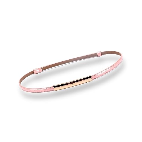 CaserBay Women's Belt Dress Fashion Patent Leather Belts Adjustable 22"- 36" Skinny Slim Belt Genuine Leather Gold Color Buckle Waistband, Peach-Pink - Image 1
