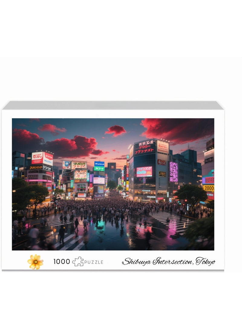 1000 قطعة من لغز مشهد الغسق في تقاطع طوكيو شيبويا - أنماط تصميم إبداعية، تجربة فنية غنية وملونة، مناسبة للبالغين والأطفال - Image 2