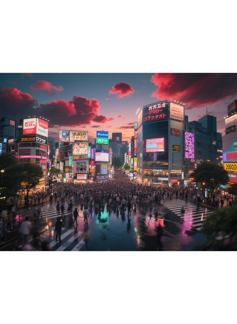 1000 قطعة من لغز مشهد الغسق في تقاطع طوكيو شيبويا - أنماط تصميم إبداعية، تجربة فنية غنية وملونة، مناسبة للبالغين والأطفال - Image 1