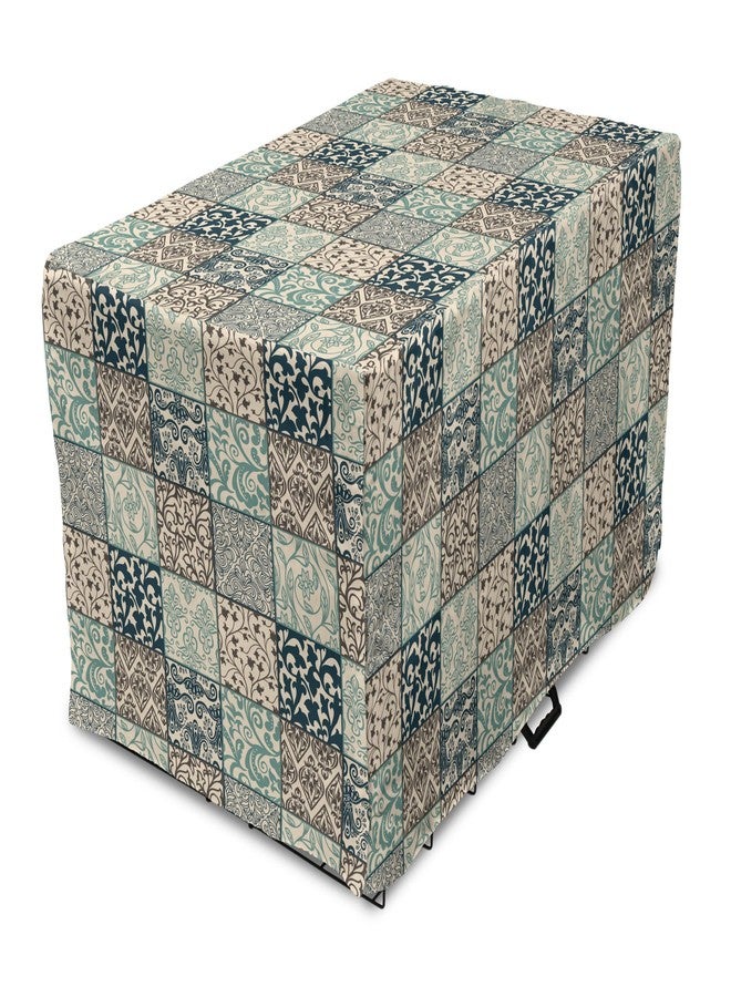Lunarable Geometric Dog Crate Cover, Antique Mosaic with Victorian Garden Motifs Damask and Scroll Flower, Easy to Use Pet Kennel Cover for Medium Large Dogs, 36 Inch, Seafoam Brown Dark Blue - Image 1
