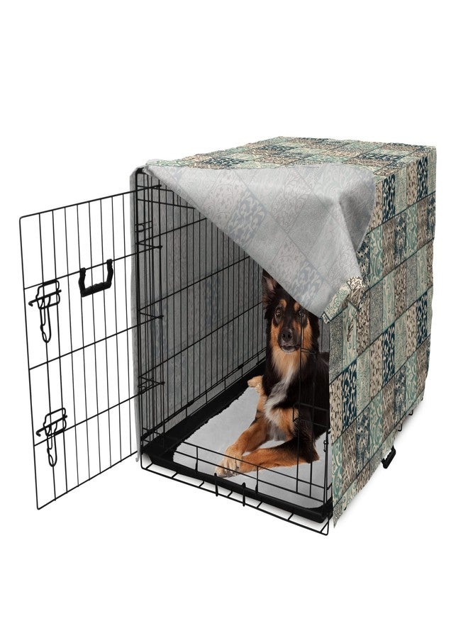 Lunarable Geometric Dog Crate Cover, Antique Mosaic with Victorian Garden Motifs Damask and Scroll Flower, Easy to Use Pet Kennel Cover for Medium Large Dogs, 36 Inch, Seafoam Brown Dark Blue - Image 5