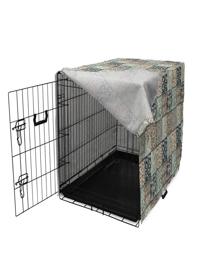 Lunarable Geometric Dog Crate Cover, Antique Mosaic with Victorian Garden Motifs Damask and Scroll Flower, Easy to Use Pet Kennel Cover for Medium Large Dogs, 36 Inch, Seafoam Brown Dark Blue - Image 3