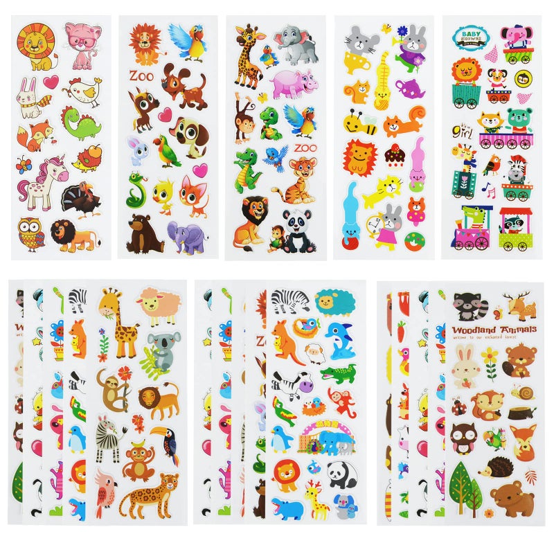 DaiUni 24 Sheets(400+) Animal 3D Puffy Stickers for Toddlers Kids, Bulk Preschool Sticker Sheets for Reward, Craft, Scrapbooking - Image 1