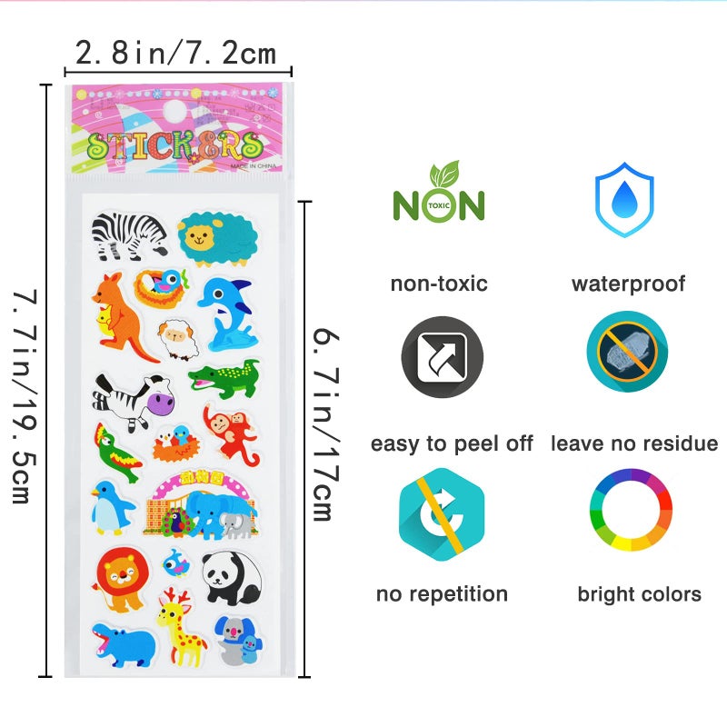 DaiUni 24 Sheets(400+) Animal 3D Puffy Stickers for Toddlers Kids, Bulk Preschool Sticker Sheets for Reward, Craft, Scrapbooking - Image 3